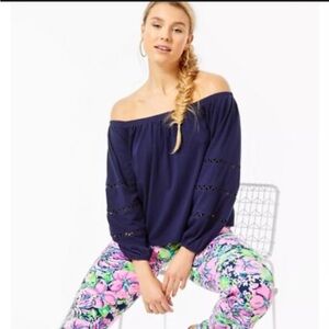 Lilly Pulitzer Katt Navy Blue Blouse
